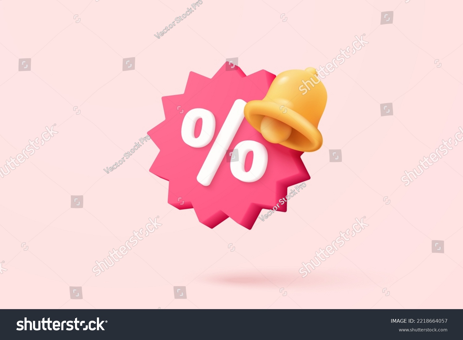 3d tag price icon with bell notification for discount coupon online. sales with an percent offer 3d for shopping, special offer promotion reminder. 3d price coupon icon vector rendering illustration #2218664057