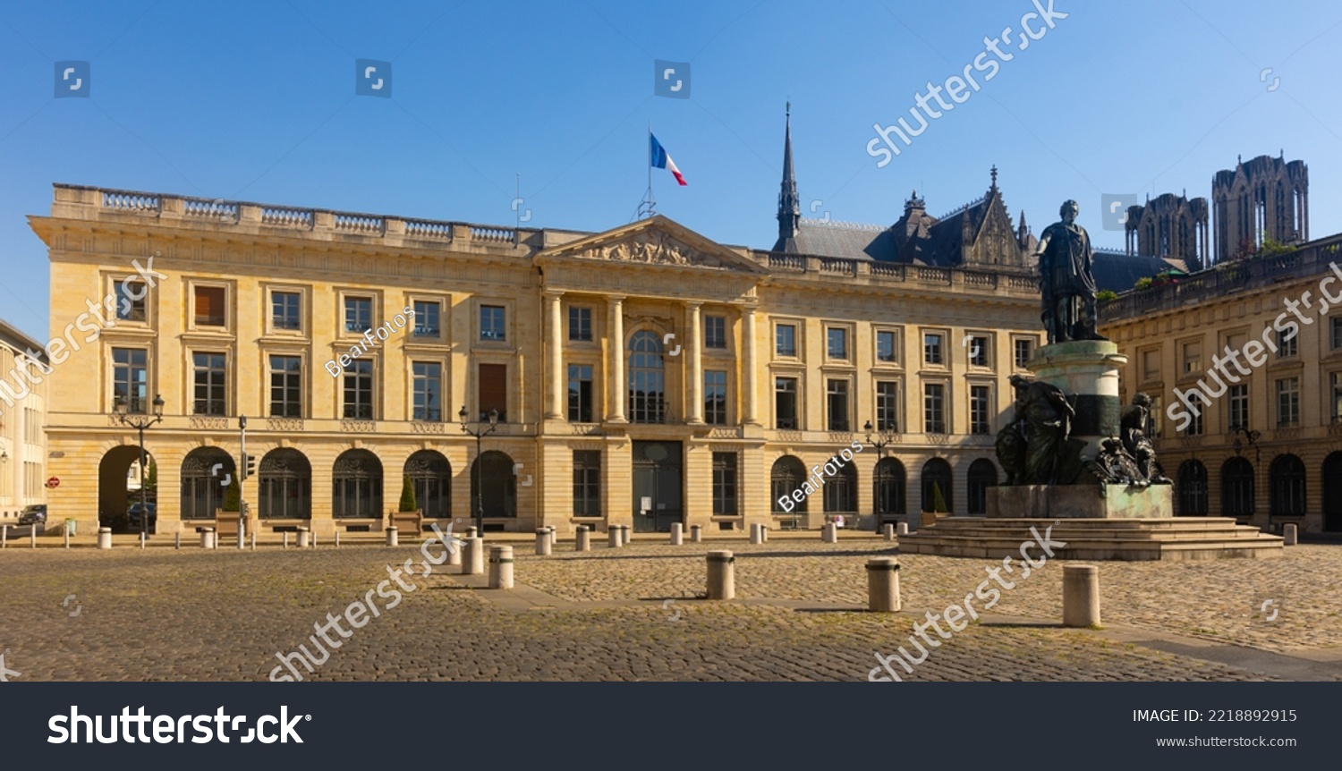 Place Royale with bronze statue of king Louis XV of France. Reims, Grand Est region. #2218892915