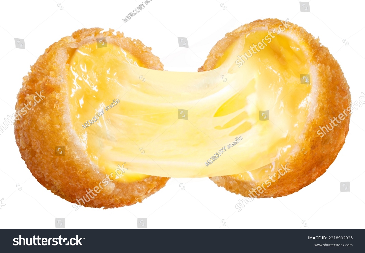 Crispy Cheese ball with stretch cheese isolated on white background, Cheese ball or cheesy puffs on white With work path. #2218902925