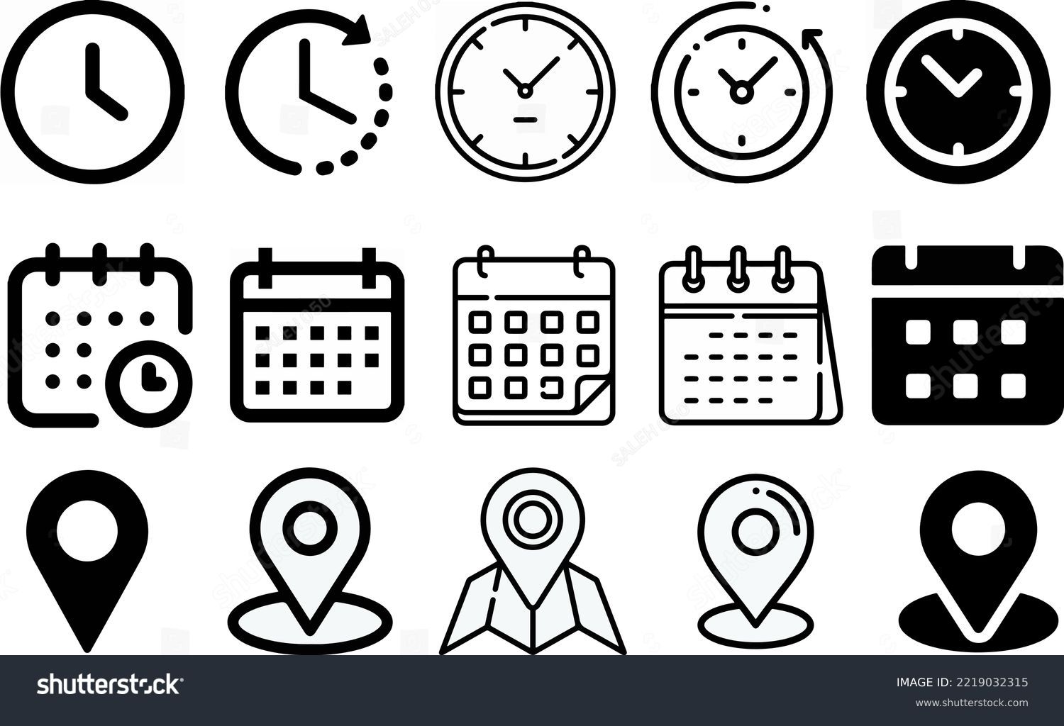 Time, date, and location icons in different shapes
 #2219032315