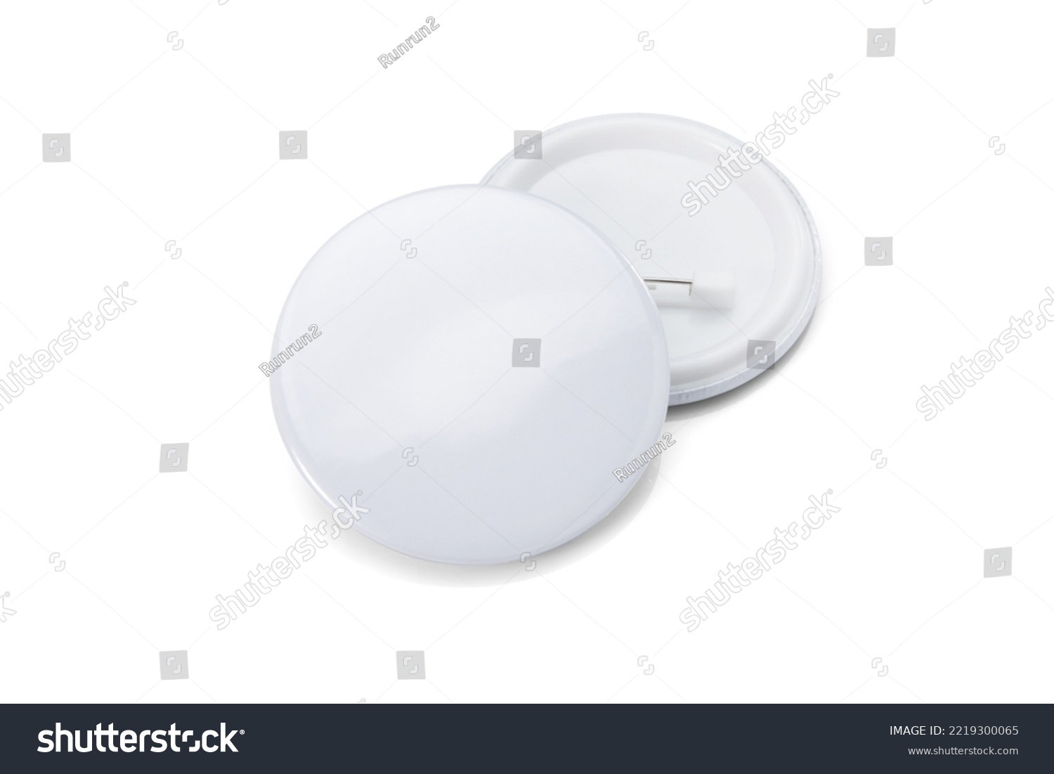 White blank badge. Glossy round button. Pin badge mockup isolated on white background #2219300065