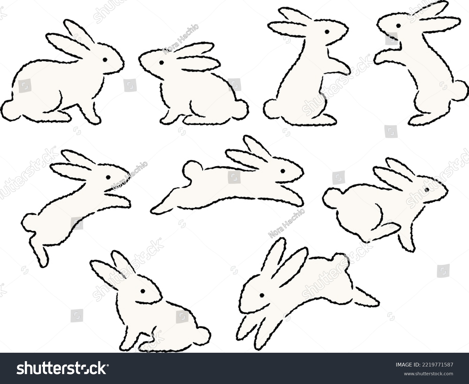 Hand Drawn Style White Rabbits Illustration Set Royalty Free Stock