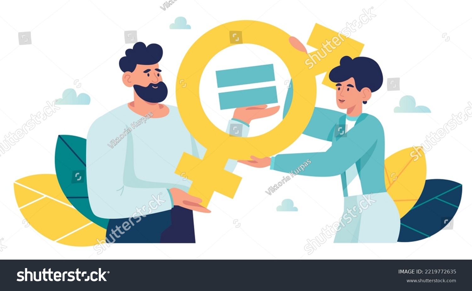Gender equality equal treatment male and female in society business. Concept balance on man and woman equal opportunities. fair opportunities for different genders. Vector flat illustration background #2219772635