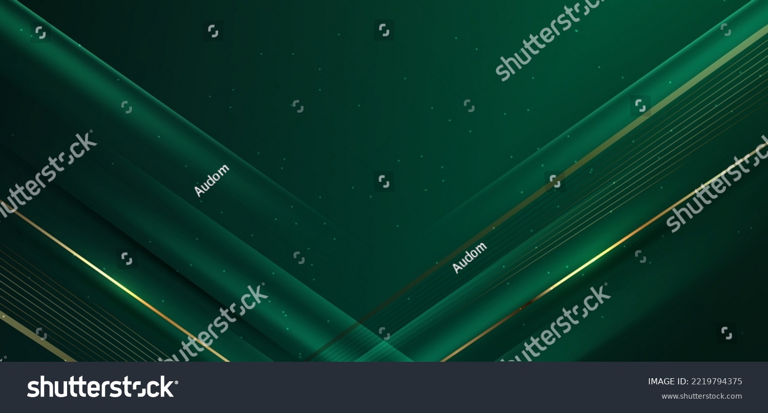 Abstract elegant dark green background with golden line diagonal and lighting effect sparkle. Luxury template design. Vector illustration. #2219794375