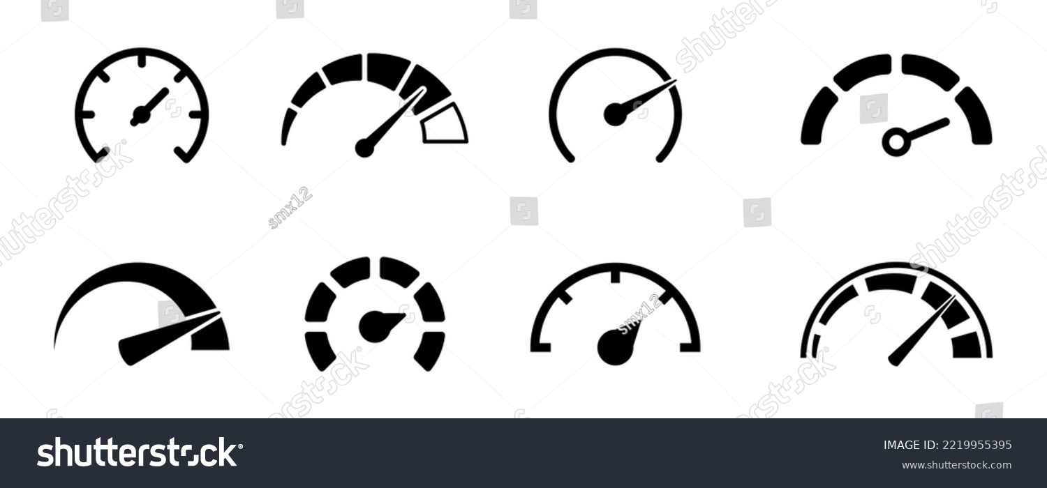 Speed signs. Speedometer black icons set. Speed - Royalty Free Stock ...