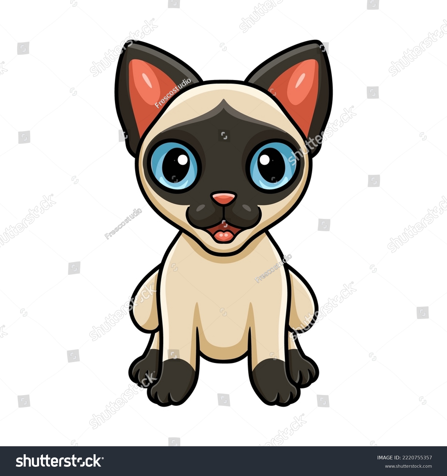 Cute siamese cat cartoon sitting - Royalty Free Stock Vector 2220755357 ...