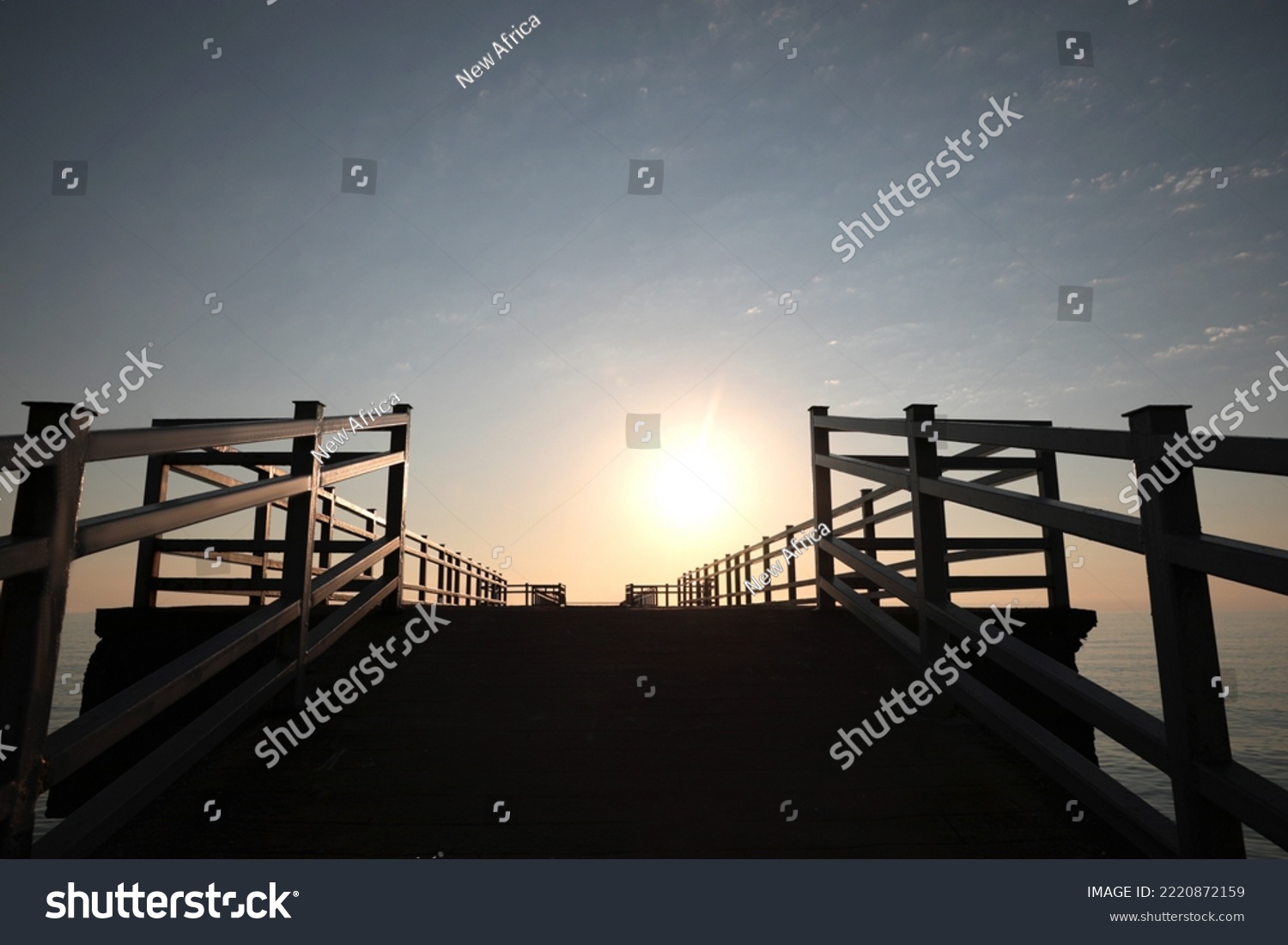 Empty pier at sunrise, low angle view #2220872159