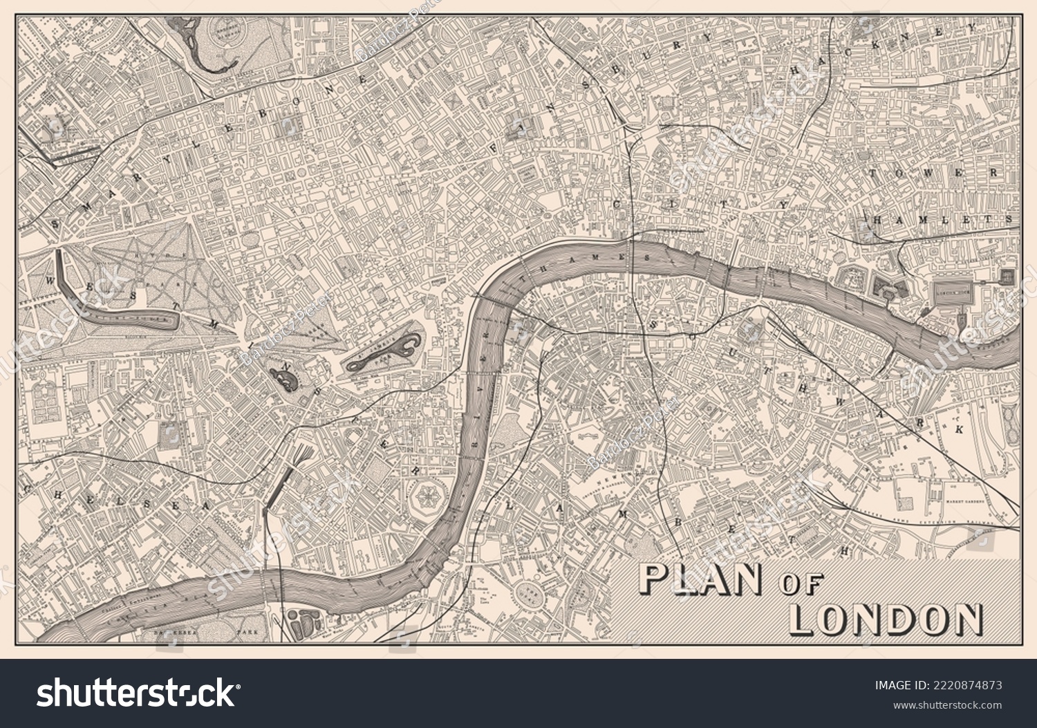 Vintage Historical map of London. Vector illustration. #2220874873