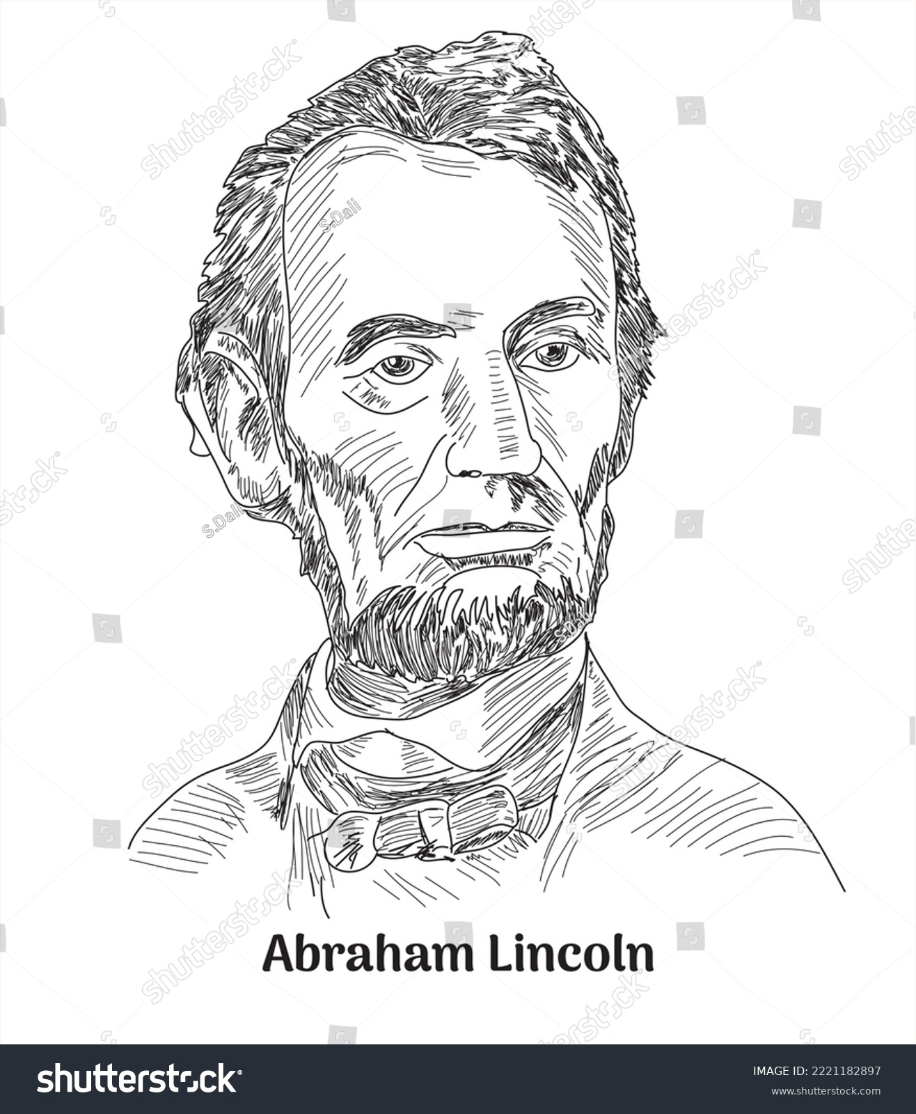 Hand Drawn Vector Portrait Abraham Abe Lincoln Royalty Free Stock