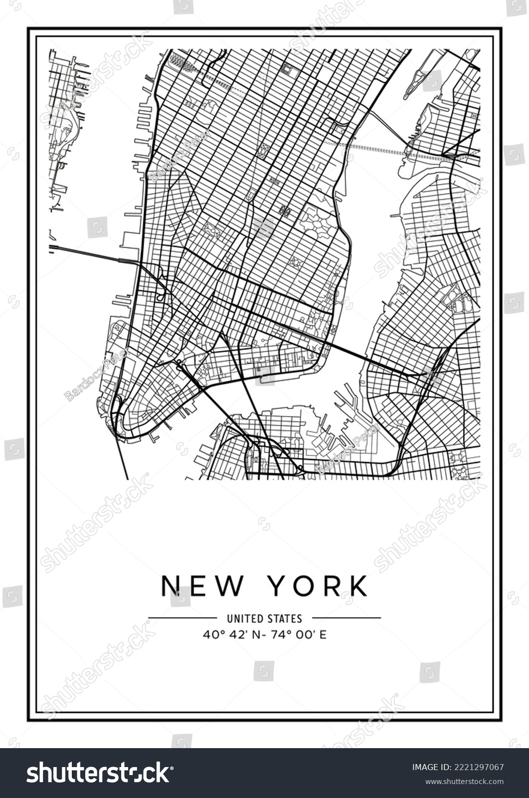 Black and white printable New York city map, - Royalty Free Stock ...