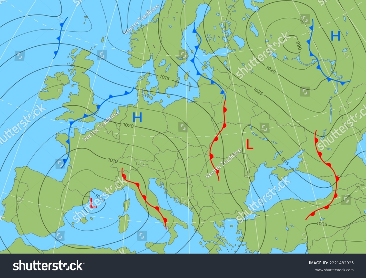 Forecast weather isobar map of Europe. Wind - Royalty Free Stock Vector ...