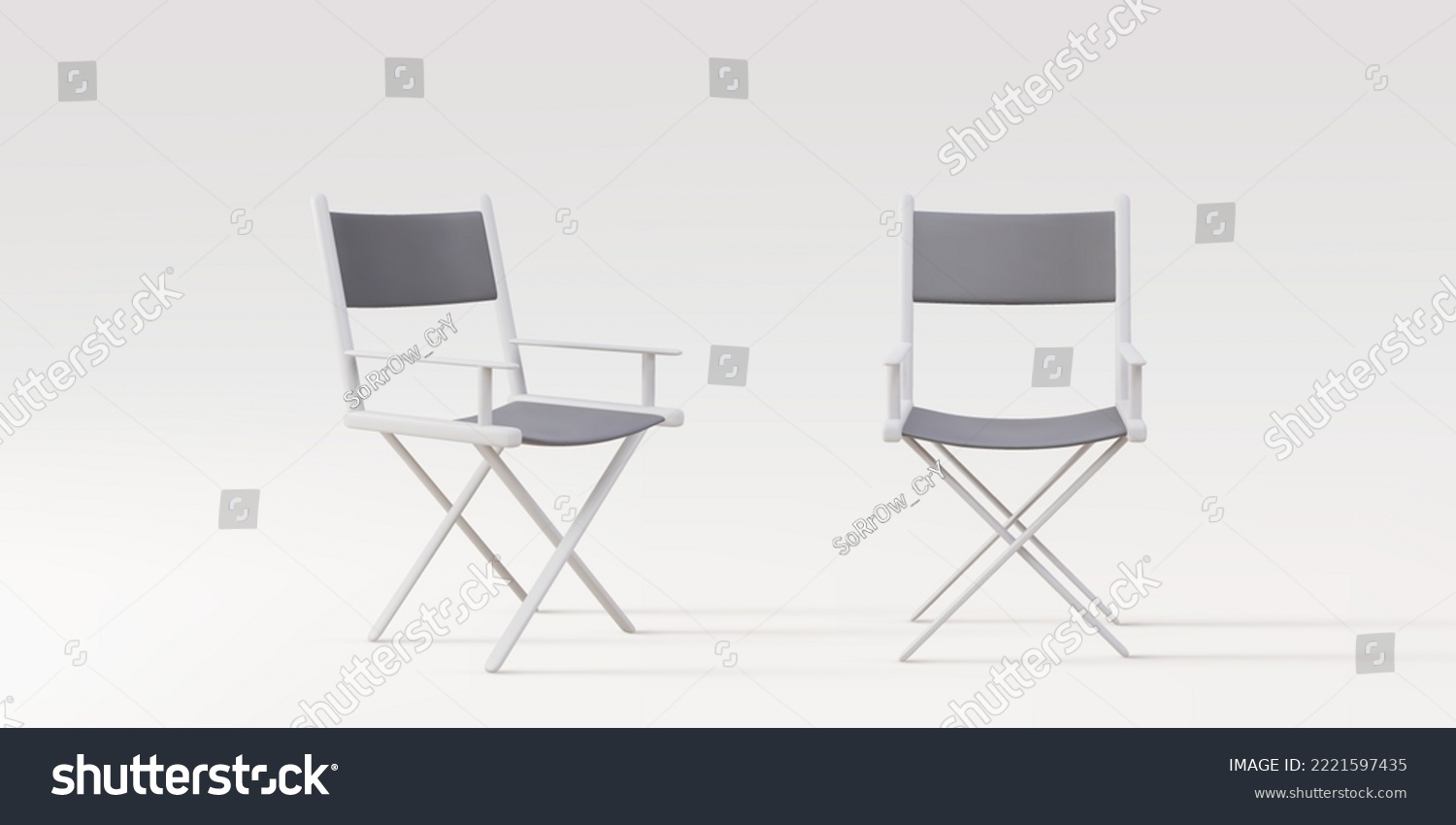 3d two realistic producer chair, director chair, on a grey  background. Vector illustration. #2221597435
