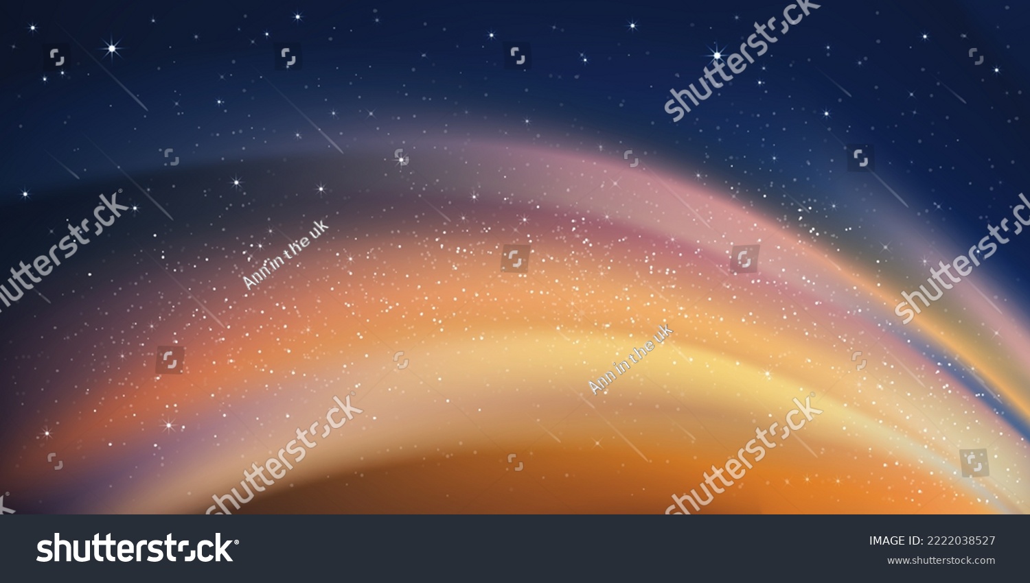 Milky Way and Orange light,Stars Shining and Comet falling,Night colourful landscape with Starry sky,Beautiful Universe with Space background of galaxy.Vector banner Star field in night sky for travel #2222038527