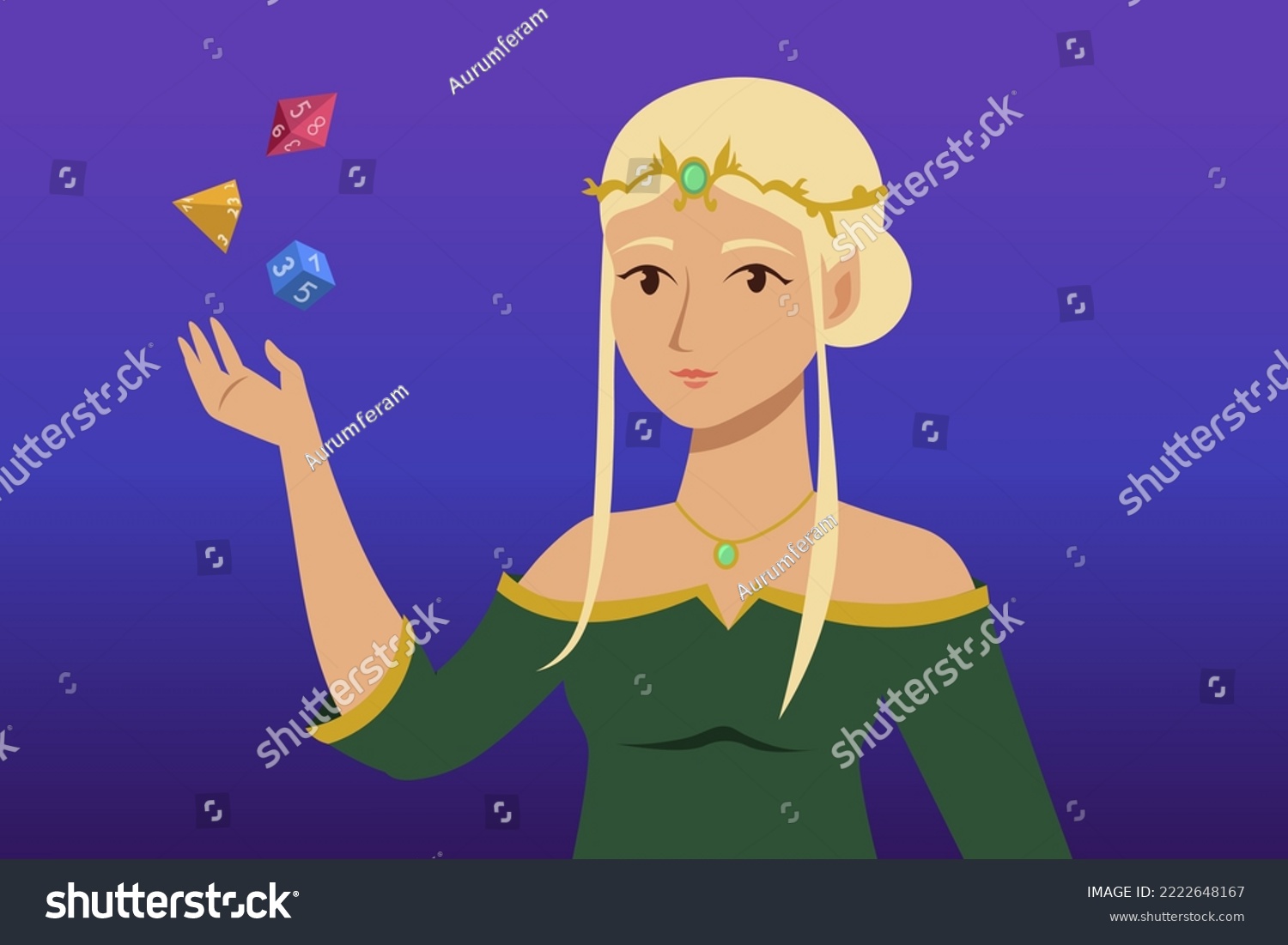 Elf girl with dice for playing dungeons and - Royalty Free Stock Vector ...