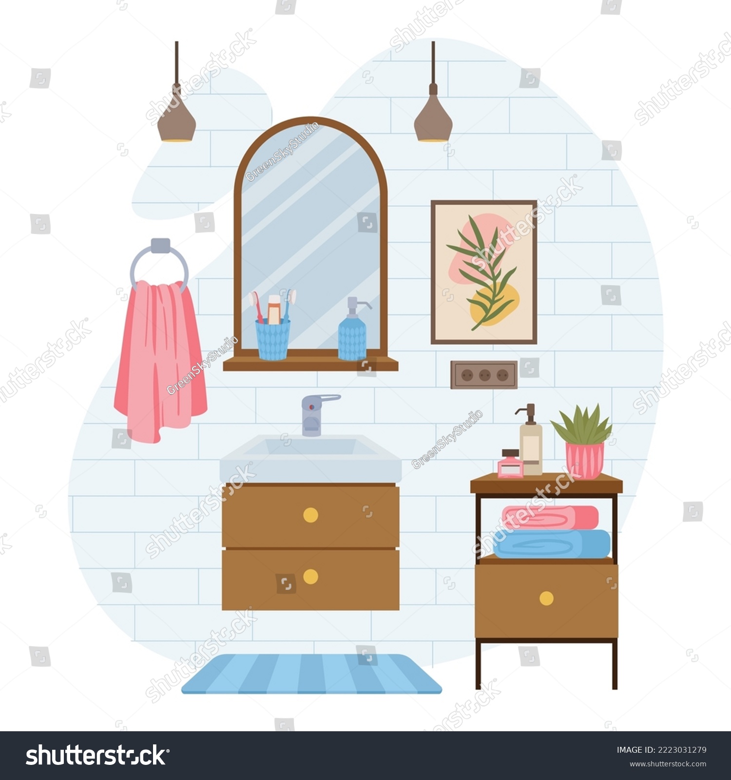 Cartoon bathroom interior, washroom with sink, - Royalty Free Stock ...