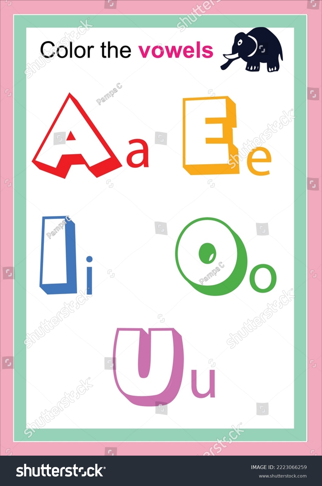 English vowel worksheet for kids. Learn and - Royalty Free Stock Vector ...