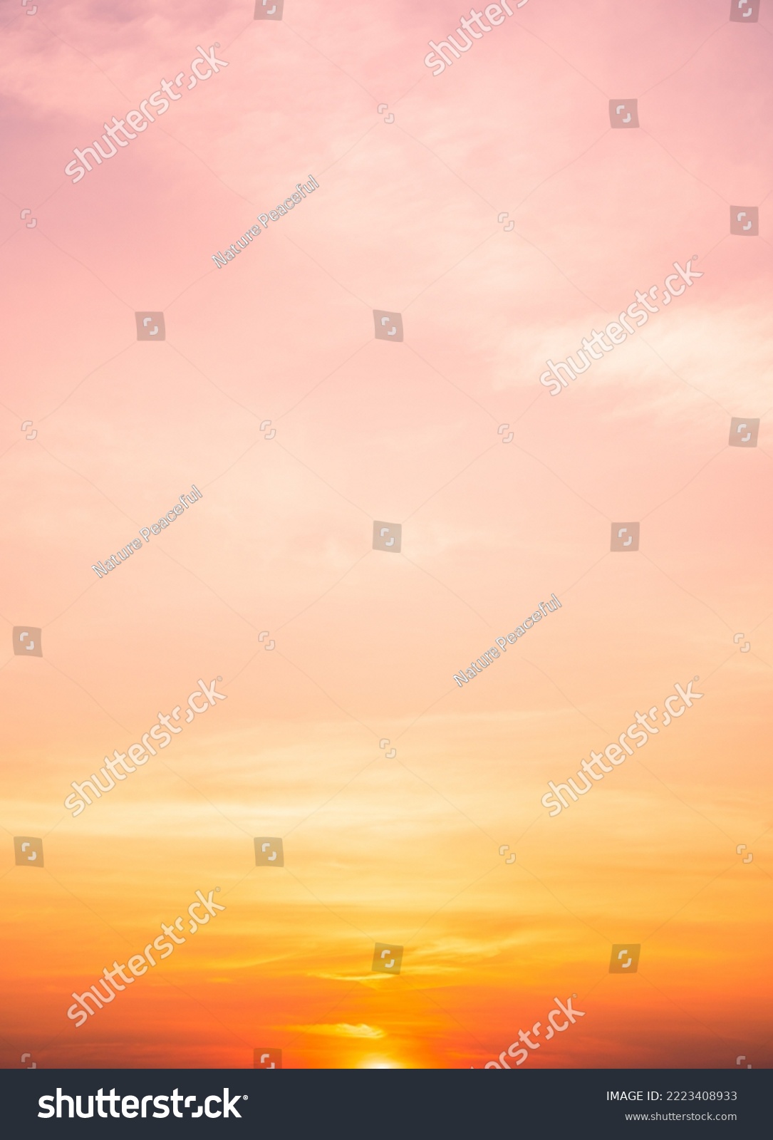 Orange Summer Sky Vertical, Sunset in the Evening, Romantic Golden Hour sunshine Pink, Red and Yellow Sunlight sky Backgrounds  #2223408933