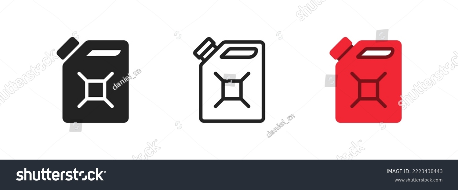 Fuel can icon. Red handle jerry can. Petrol signs. Car petrol symbol. Gallon. Auto industry.  Flat design. Vector illustration.  #2223438443