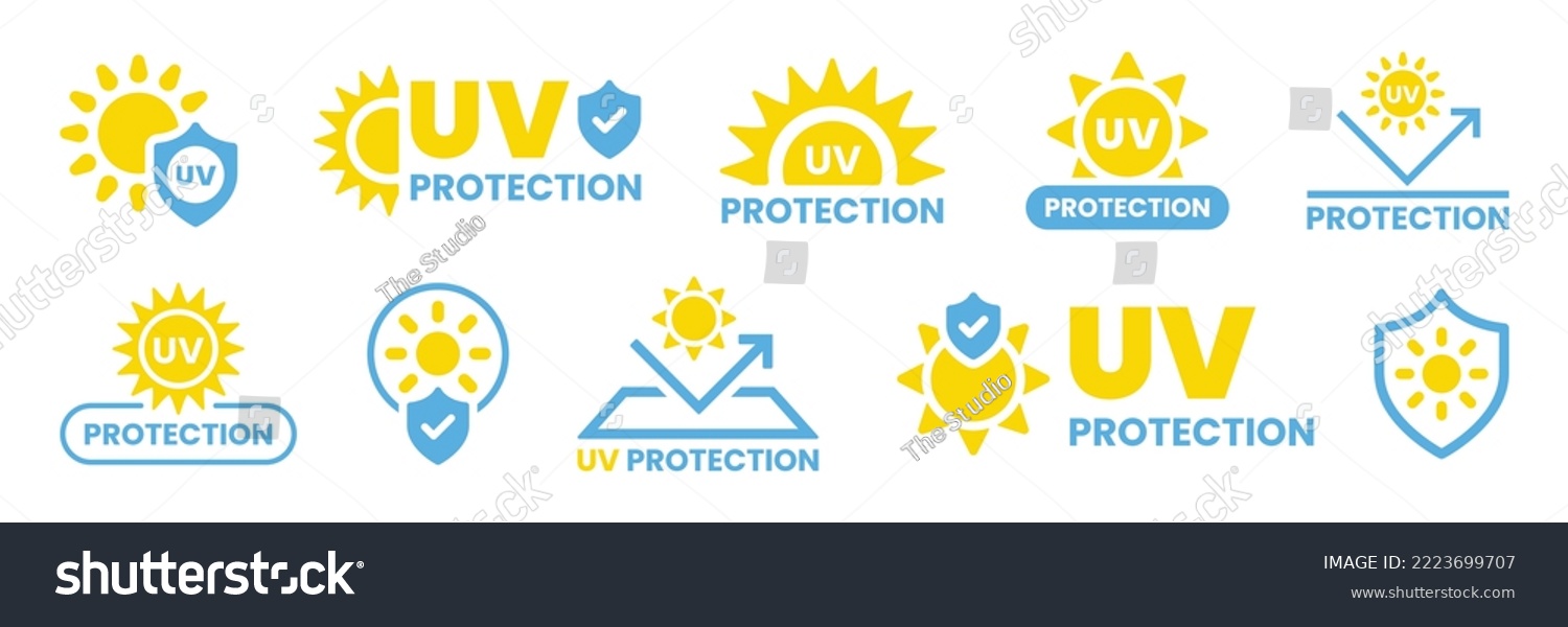 UV protection icon set. UV radiation icon. Ultraviolet symbol, logo vector illustration. #2223699707