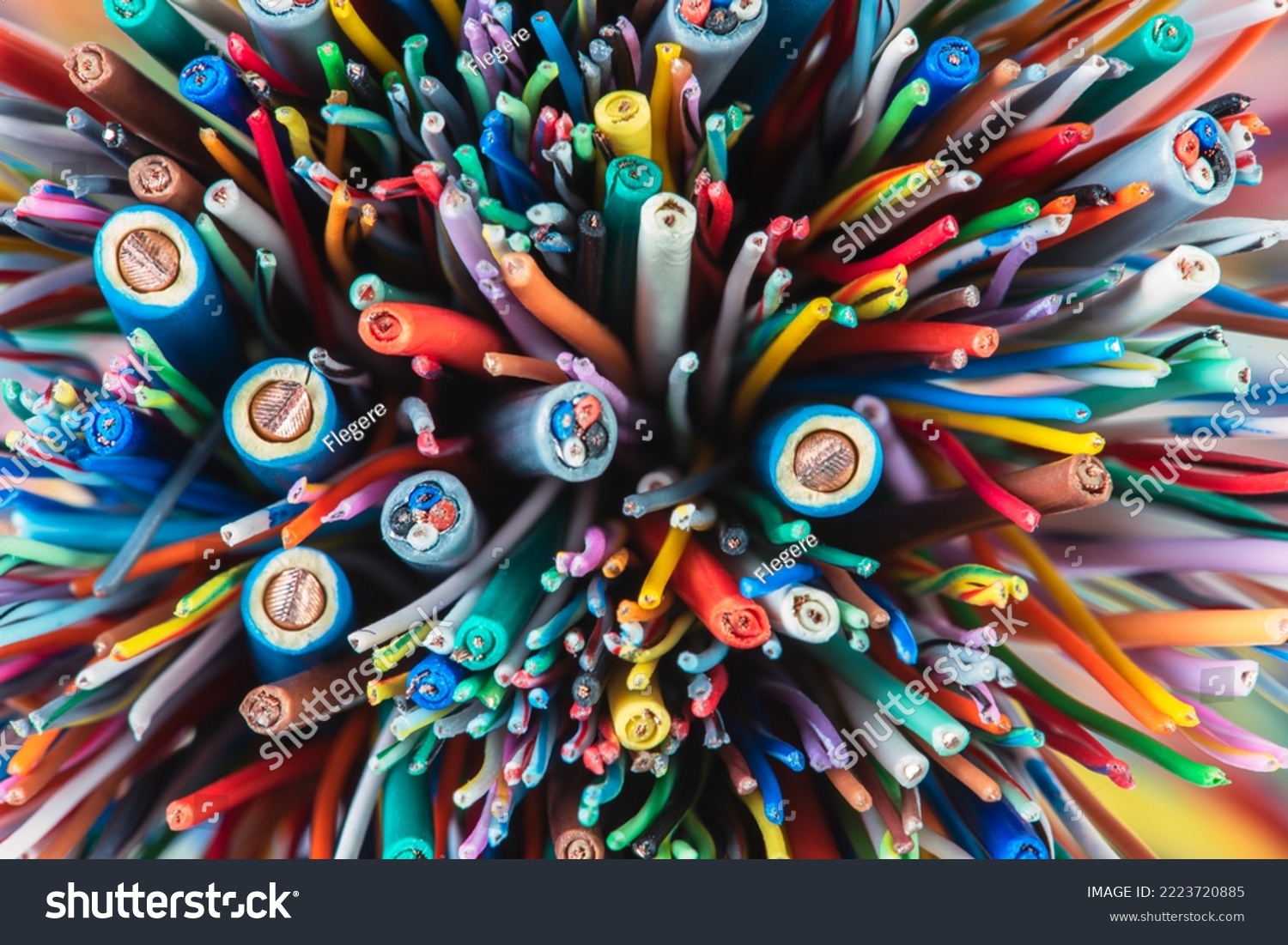Colored electric cables and wires, closeup #2223720885