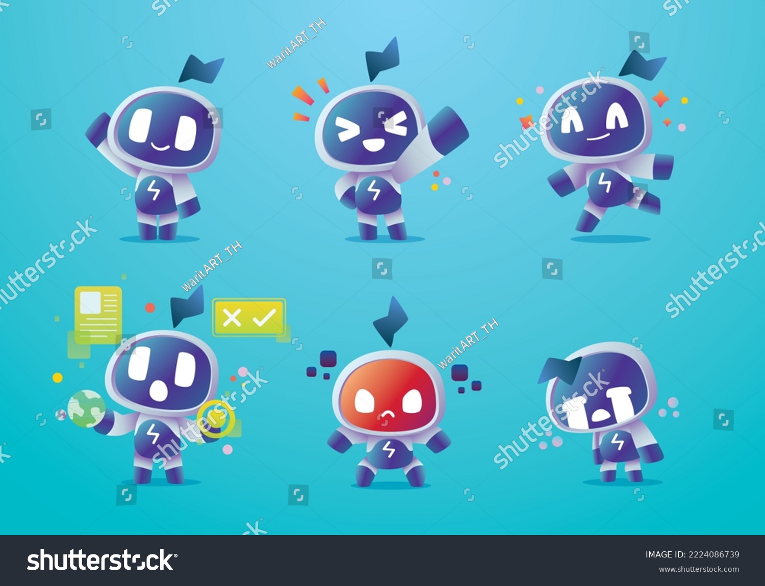 Set Of Cartoon Character Modren Robots Mascot Stock Vector | Adobe