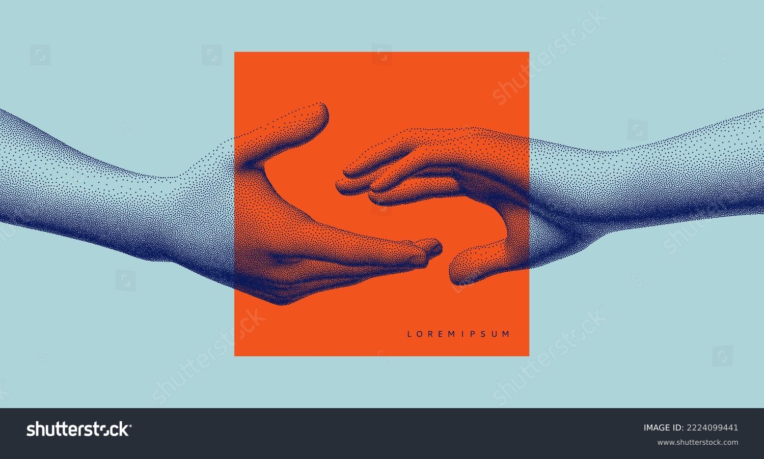 Hands reaching towards each other. Concept of human relation, togetherness or  partnership. 3D vector illustration. Design for banner, flyer, poster, cover or brochure. #2224099441