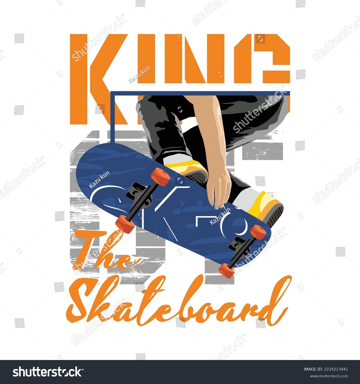 King skateboard with skateboarder Illustration, Vector graphic for apparel prints, posters and other uses #2224213441