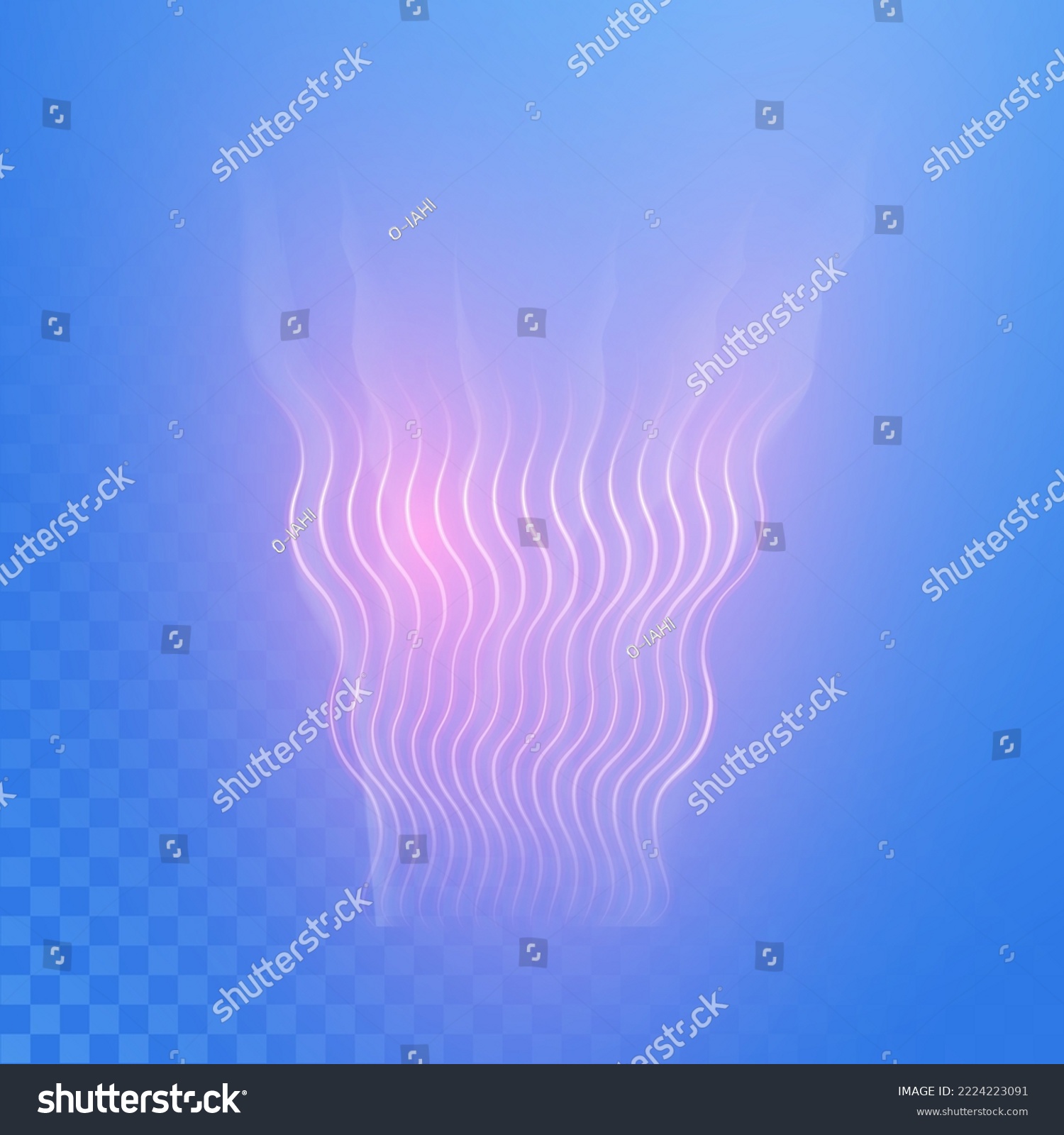 Warm air flow on a light background. Infrared wind wave light effect. Realistic movement of rarefied water from a humidifier. The concept of power radiation of air flow. #2224223091