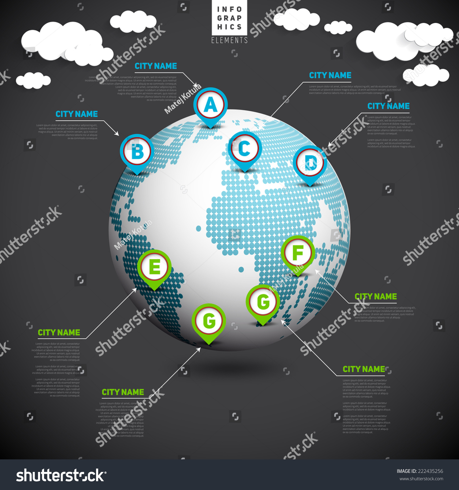 World Map Globe With Pointer Marks Infographics Royalty Free Stock