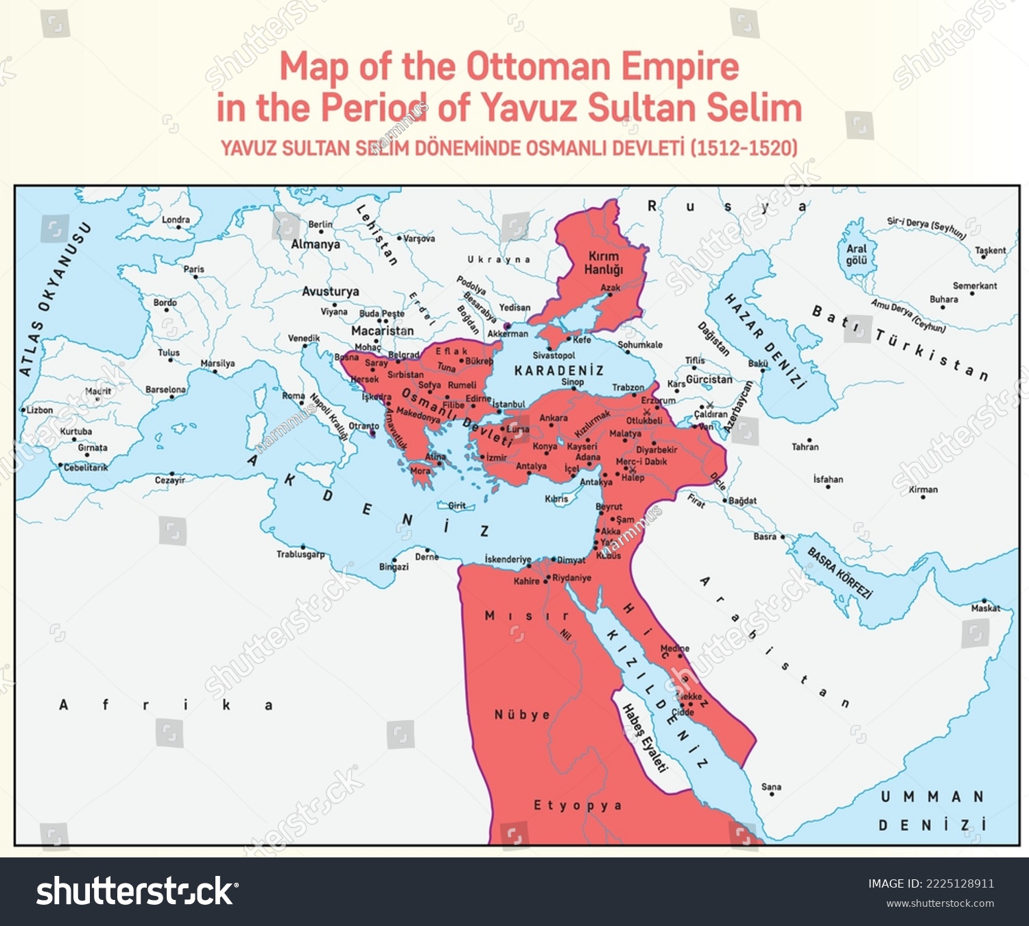 Map of the Ottoman Empire in the Period of Yavuz - Royalty Free Stock ...