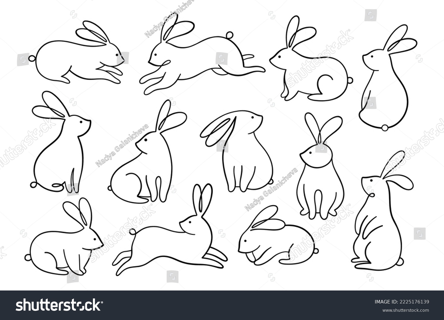 Line rabbit vector collection. Hand drawn simple - Royalty Free Stock ...