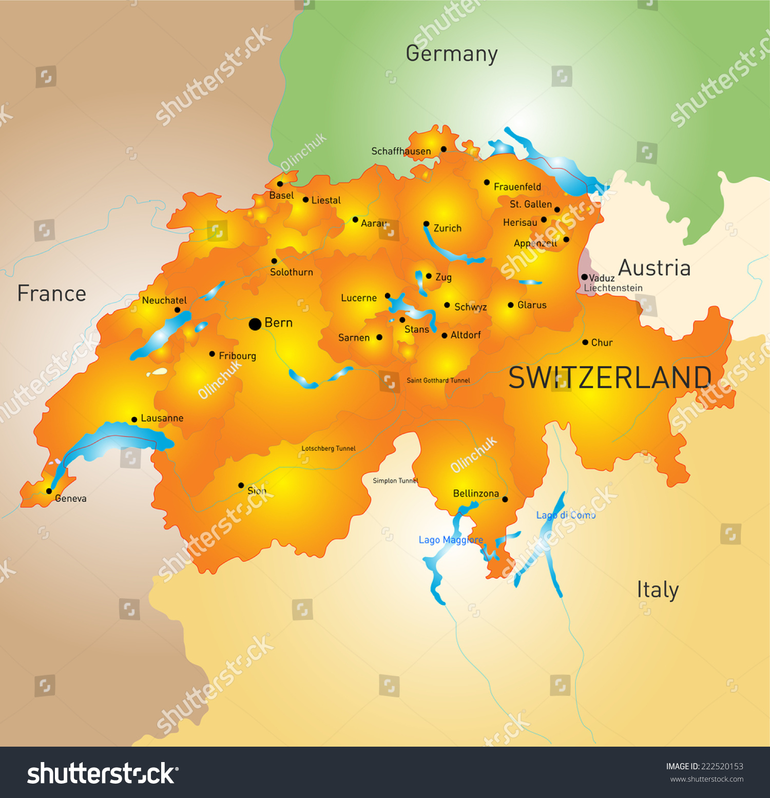 vector color map of Switzerland - Royalty Free Stock Vector 222520153 ...