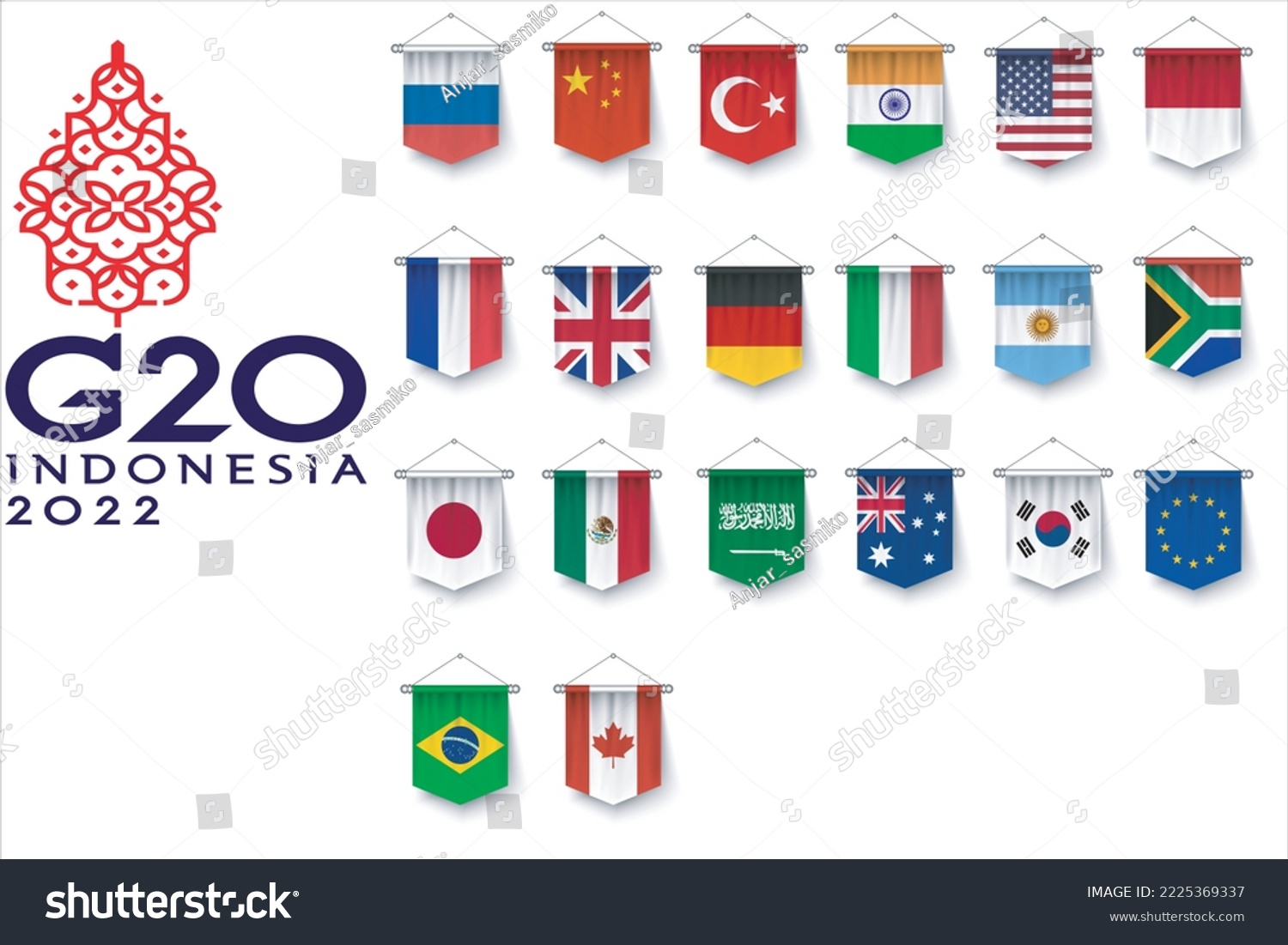 G20 Indonesia. G20 countries flags. Major world - Royalty Free Stock ...