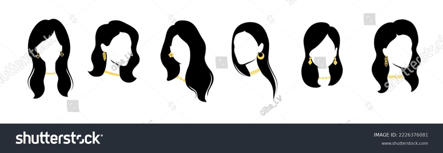 Woman with jewelry. Set of female silhouette. Vector illustration. #2226376081
