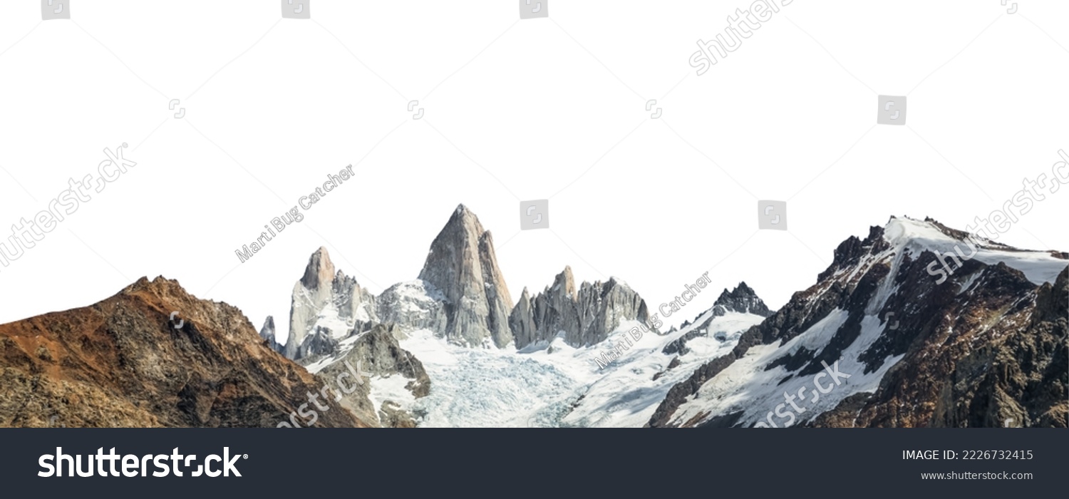 Mount Fitz Roy (also known as Cerro Chaltén, Cerro Fitz Roy, or Monte Fitz Roy) isolated on white background. It is a mountain in Patagonia, on the border between Argentina and Chile. #2226732415