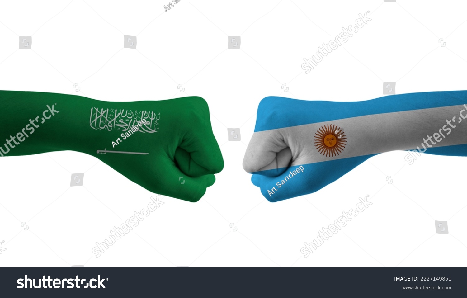 Argentina VS SAUDI ARABIA hand flag Man hands patterned football world cup #2227149851