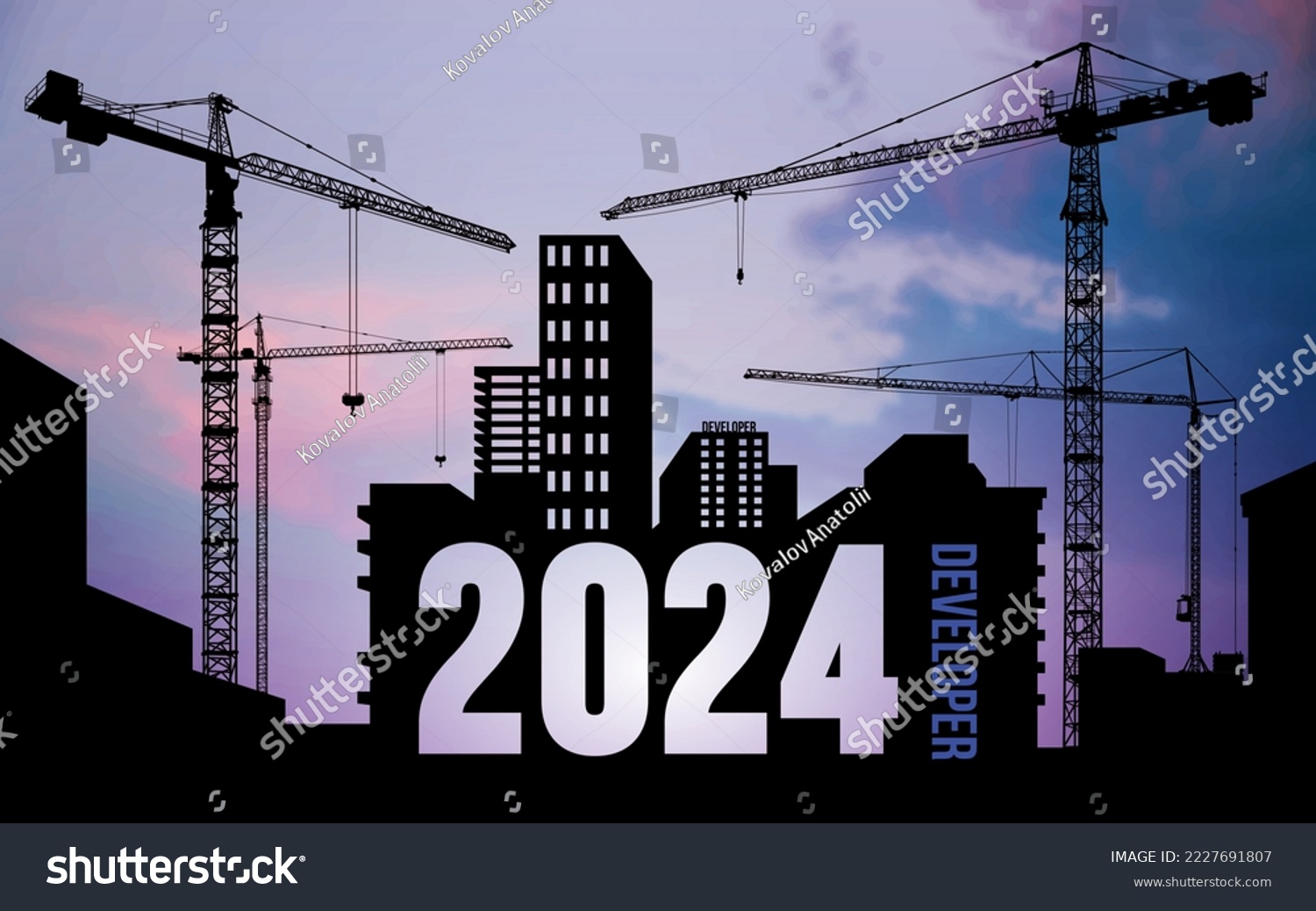 Black Silhouette Of Construction With Crane And Royalty Free Stock   Avopix 2227691807 