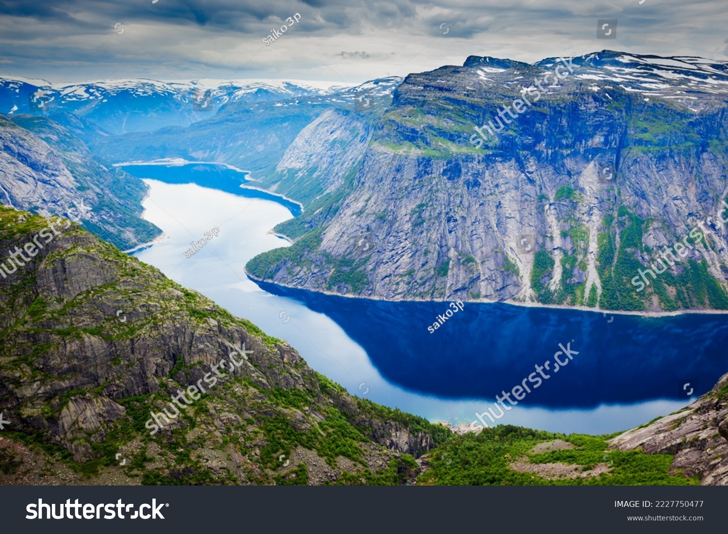 Trolltunga or Troll Tongue is a rock formation  at the Hardangerfjord near Odda town in Hordaland, Norway #2227750477