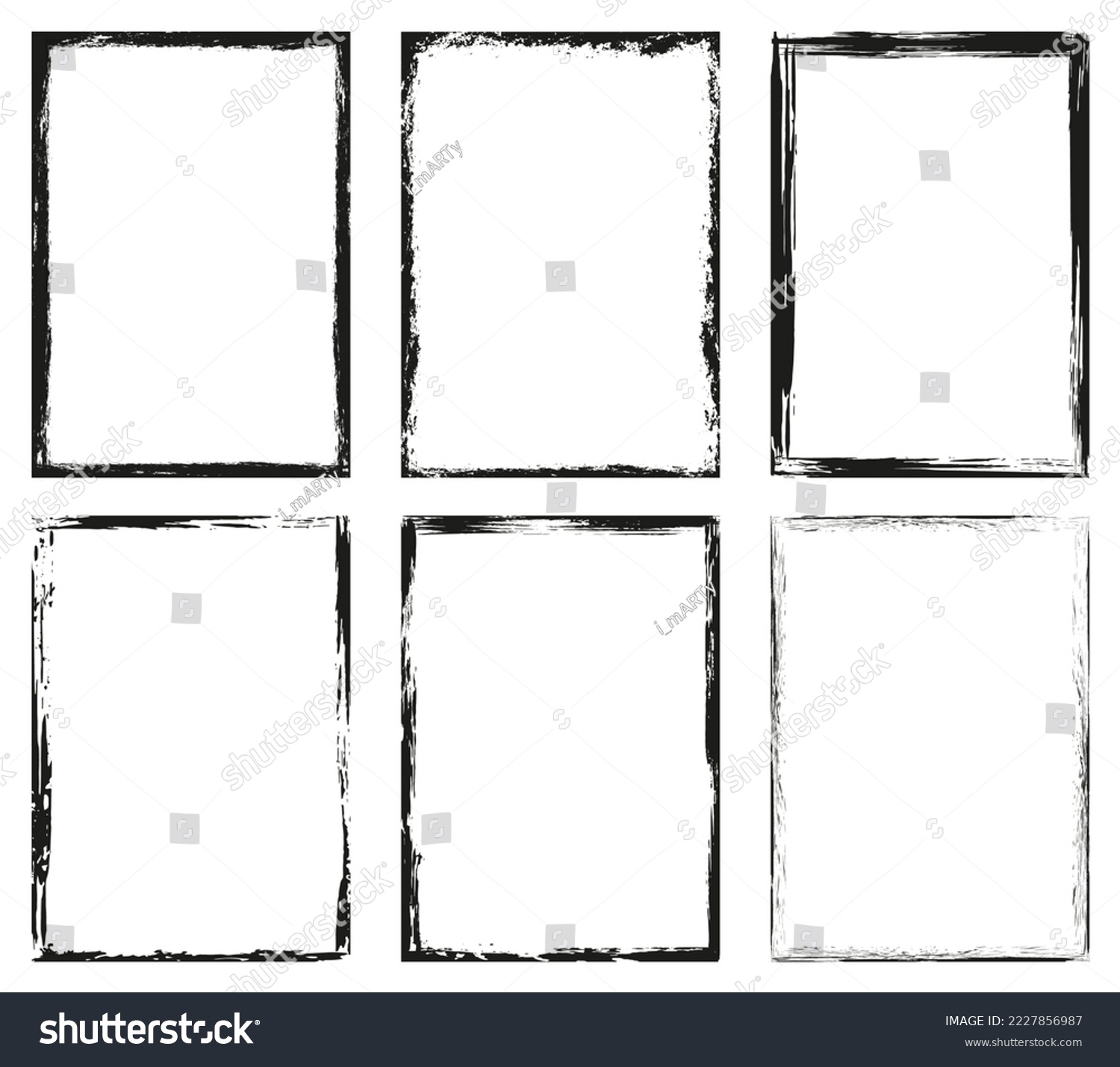 Set of rectangular frames. Grunge frame. Collection of empty borders, frames. Rough background. Isolated vector illustration on a white background. #2227856987