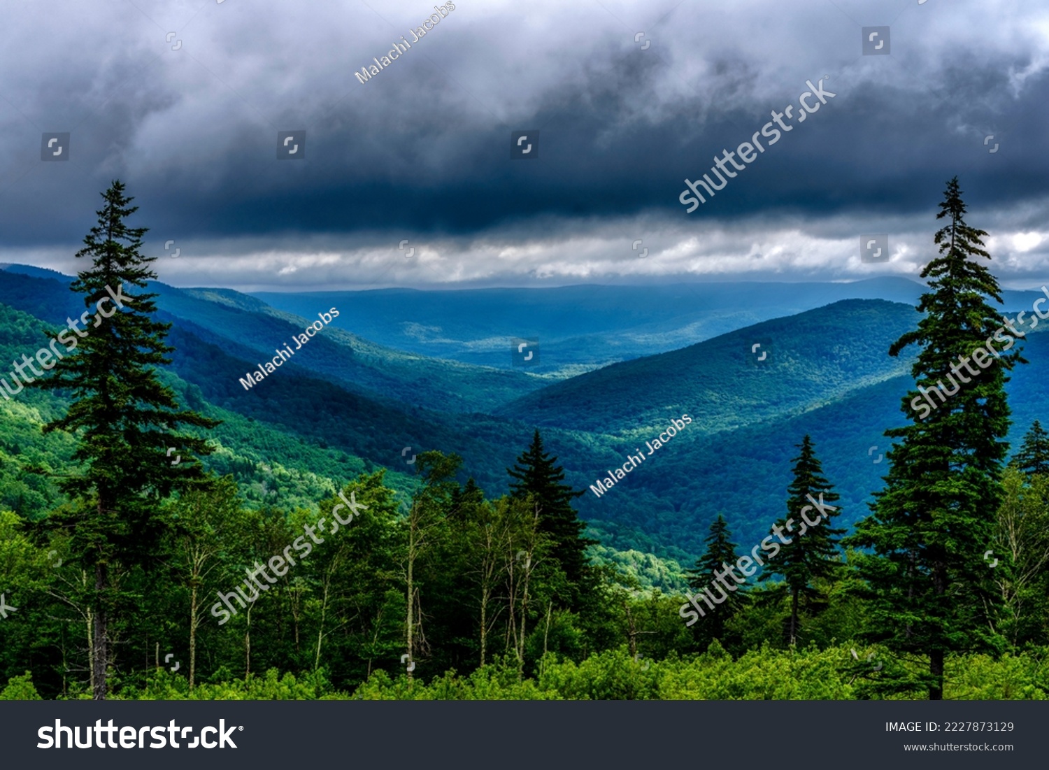 Summer storm clouds viewed along the Highland Scenic Highway, a  National Scenic Byway, Pocahontas County, West Virginia, USA #2227873129