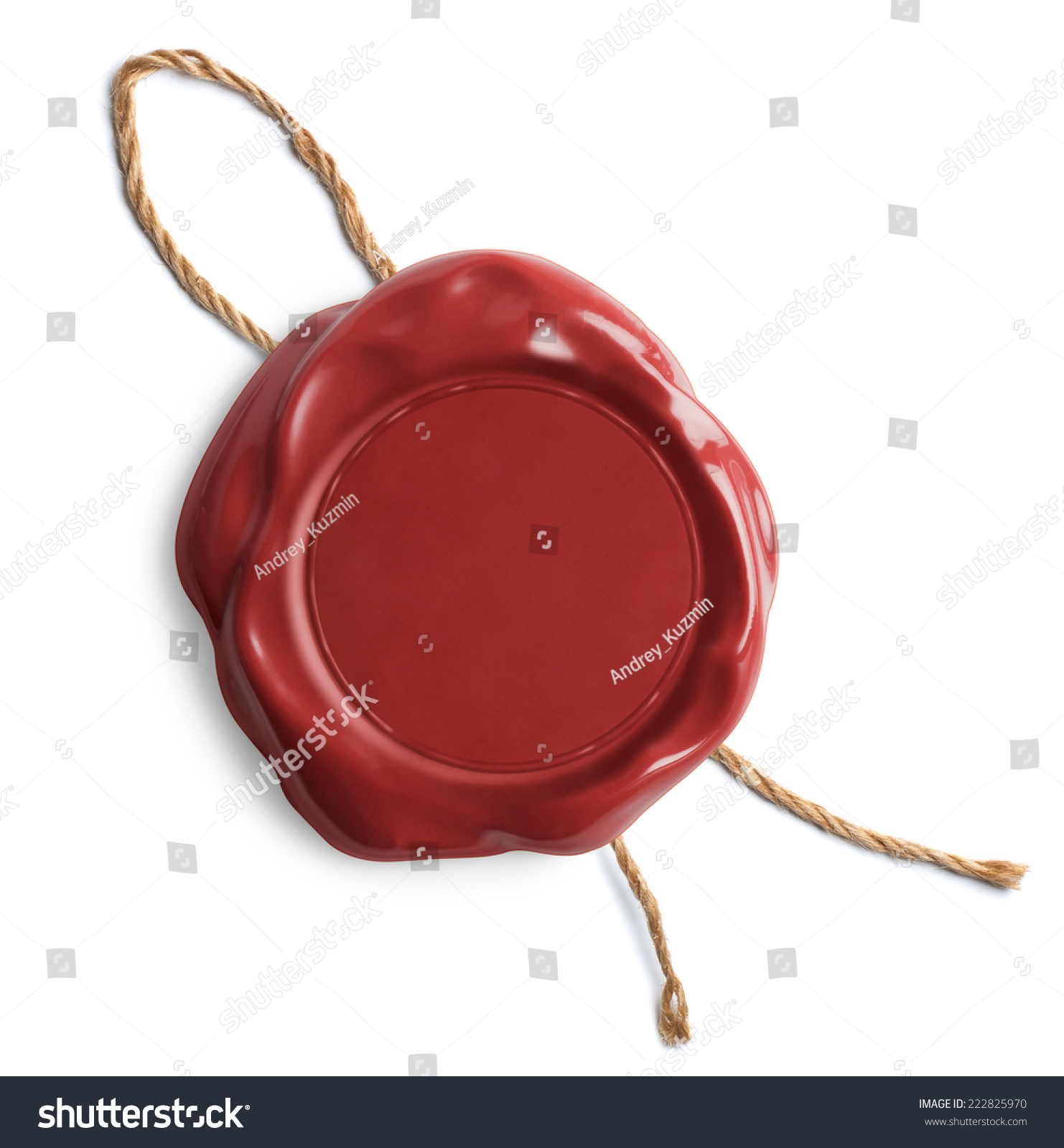 Red wax seal with rope isolated on white #222825970