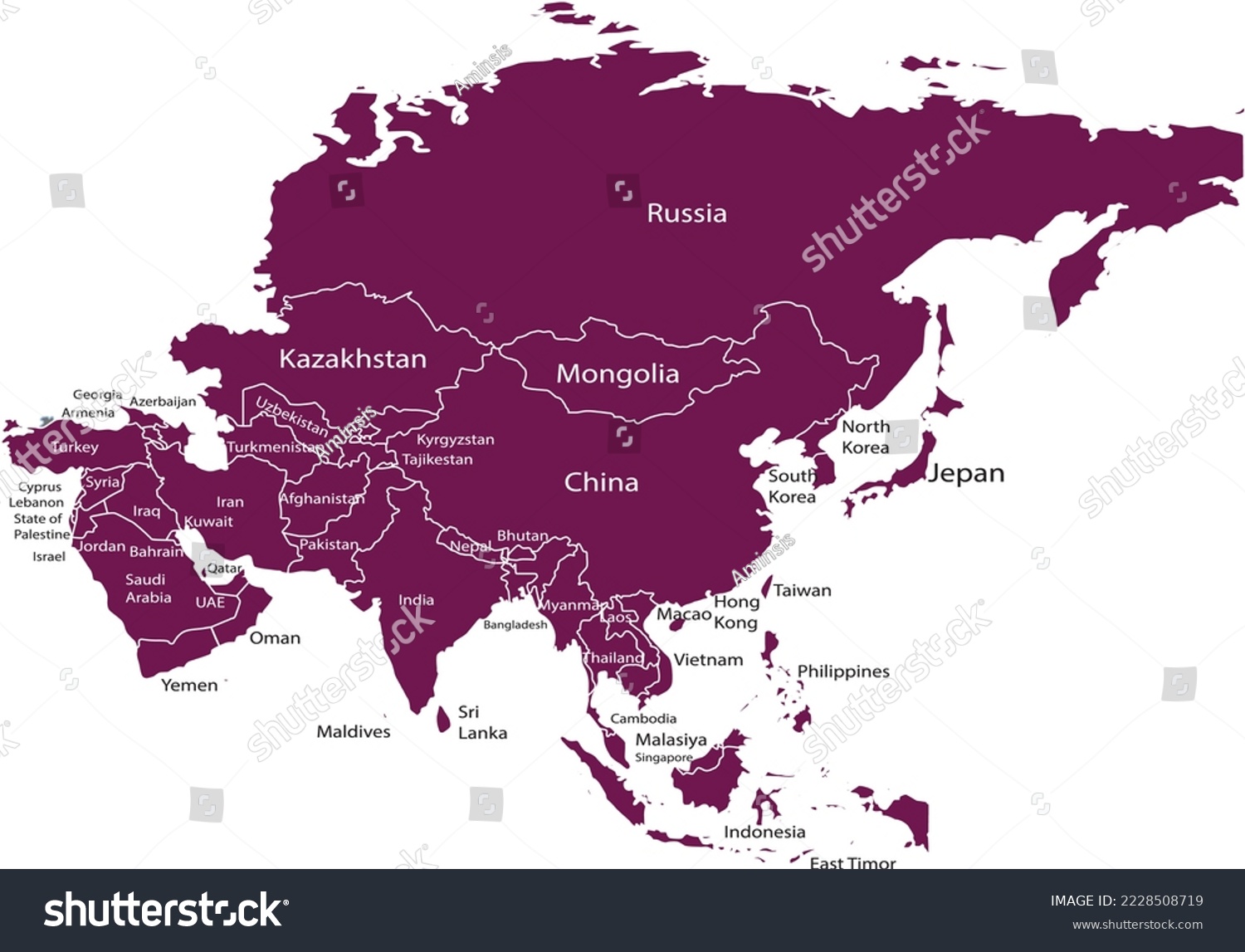 Asia Map Vector Illustration Selectable - Royalty Free Stock Vector 