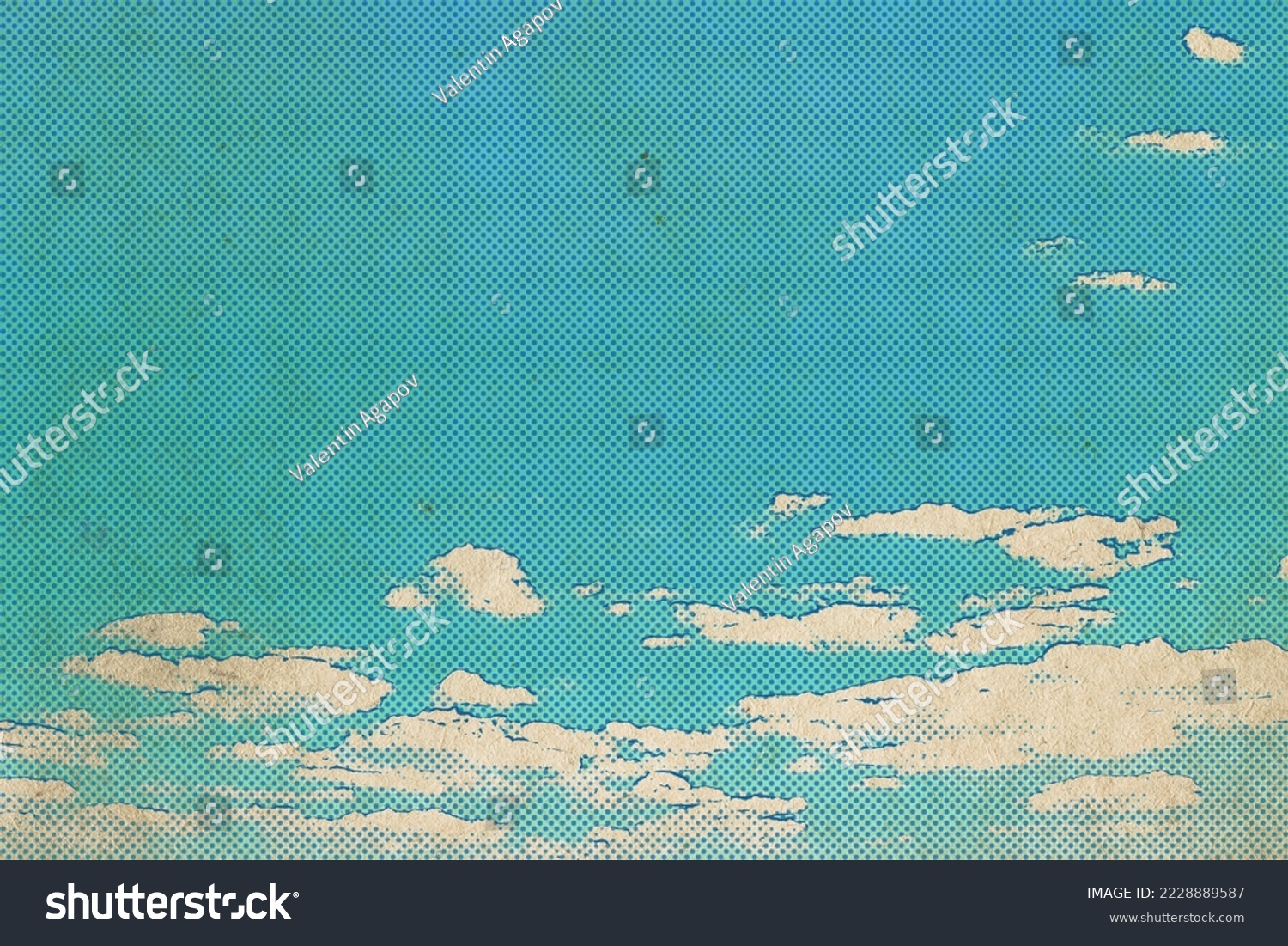 retro sky pattern on old paper background. raster vintage clouds #2228889587