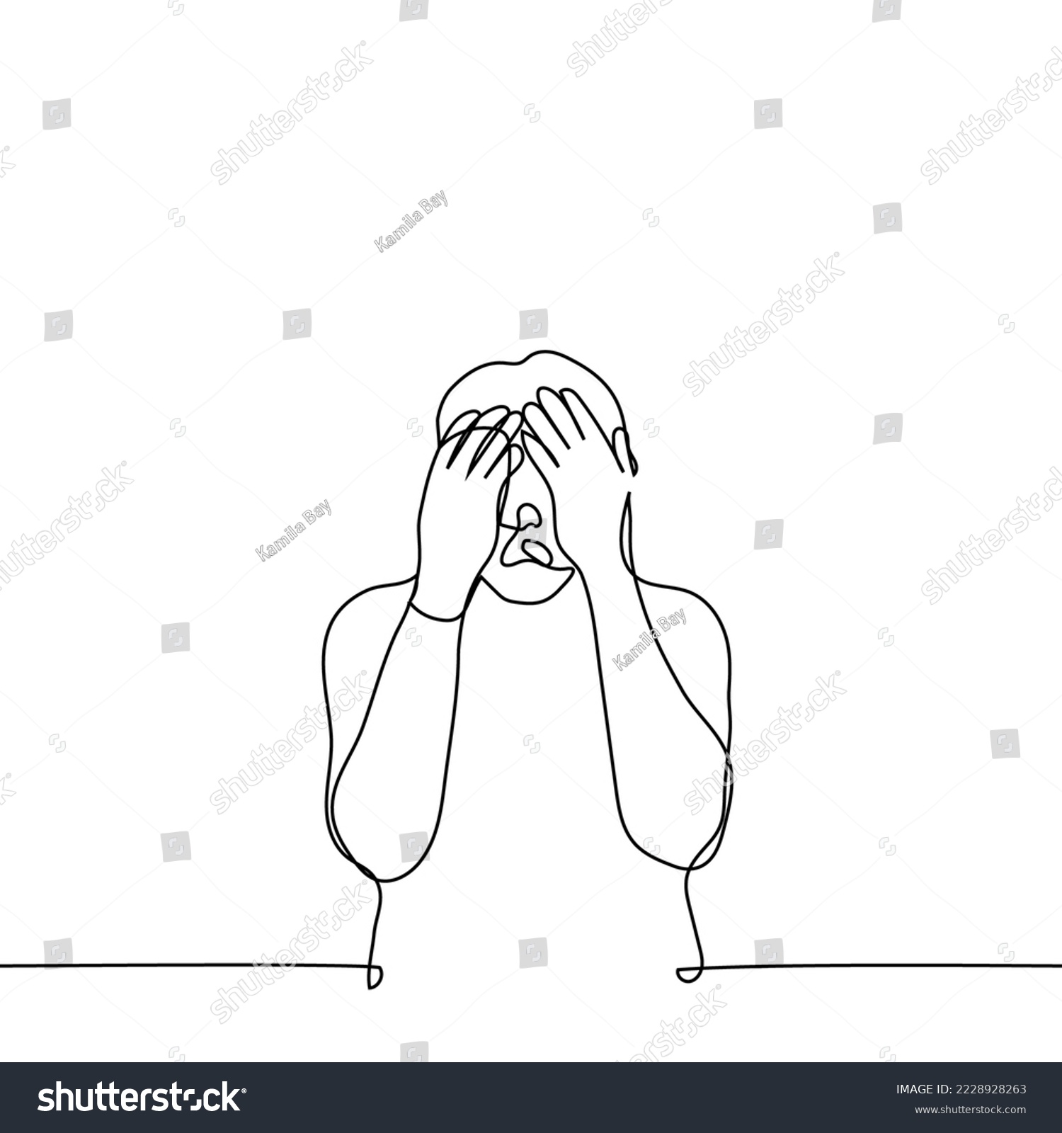 man closed his eyes and screams - one line - Royalty Free Stock Vector ...