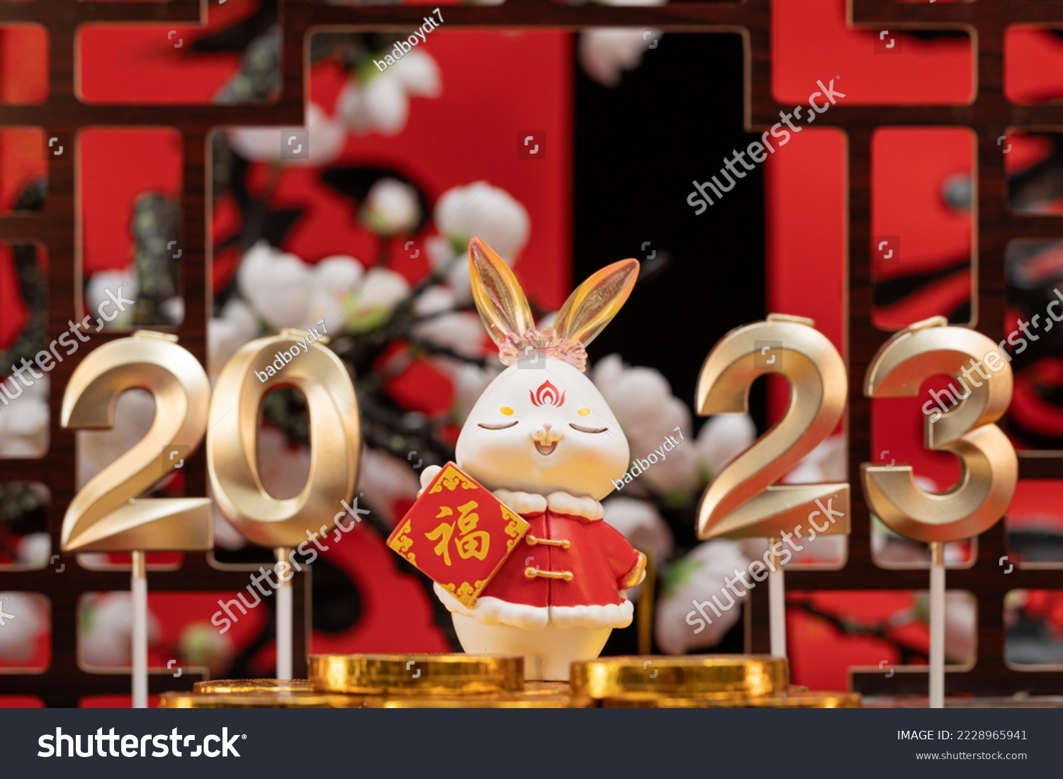 Rabbit Spring Festival picture material(Translation:Good luck in the Year of the Rabbit,blessing,Whatever you want comes true,Into,Forever,Meaning,Good luck and good luck.) #2228965941