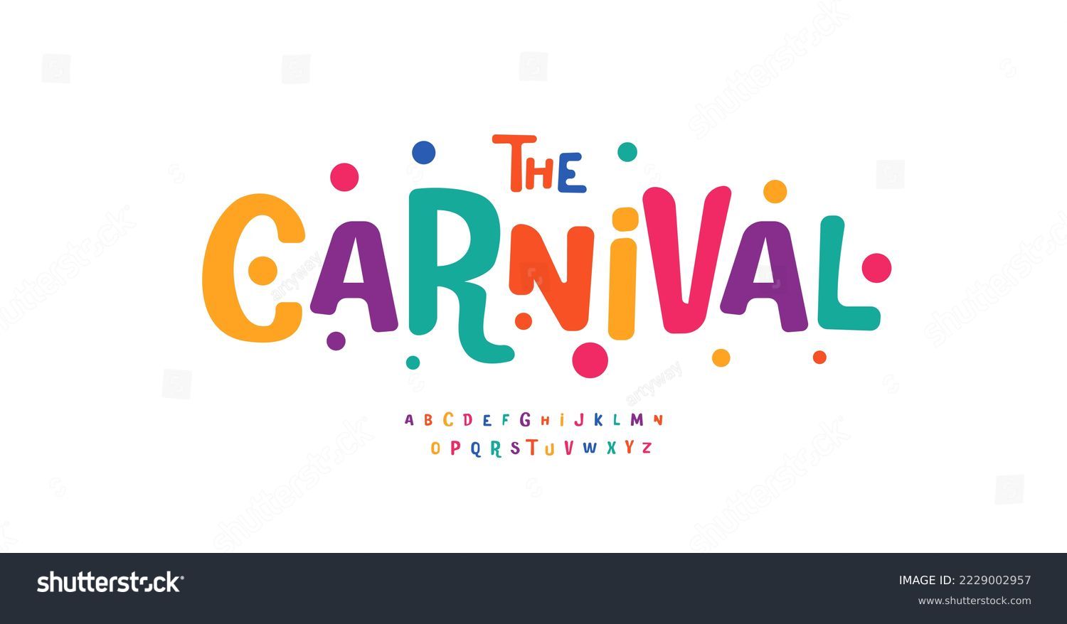 Carnival colorful alphabet, playful letters, funny festival font for bright fiesta logo, mexican headline, birthday and greeting card typography, thank you phrases. Vector typographic design. #2229002957