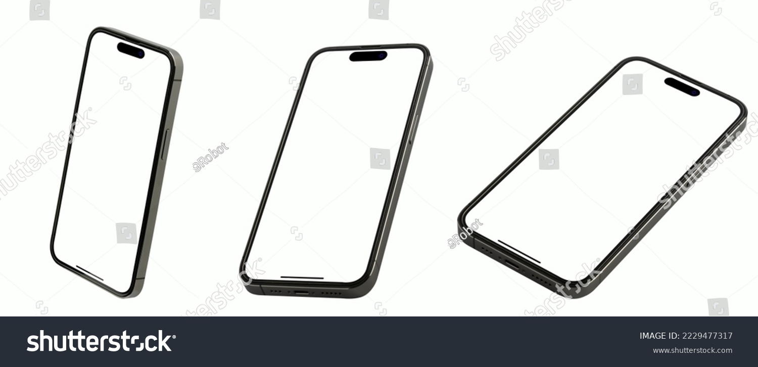 Mockup phone Clipping Path isolated  , smartphone blank screen set and modern frameless design, Mobile phone on background Ideal for marketing Infographic Business web site design app #2229477317