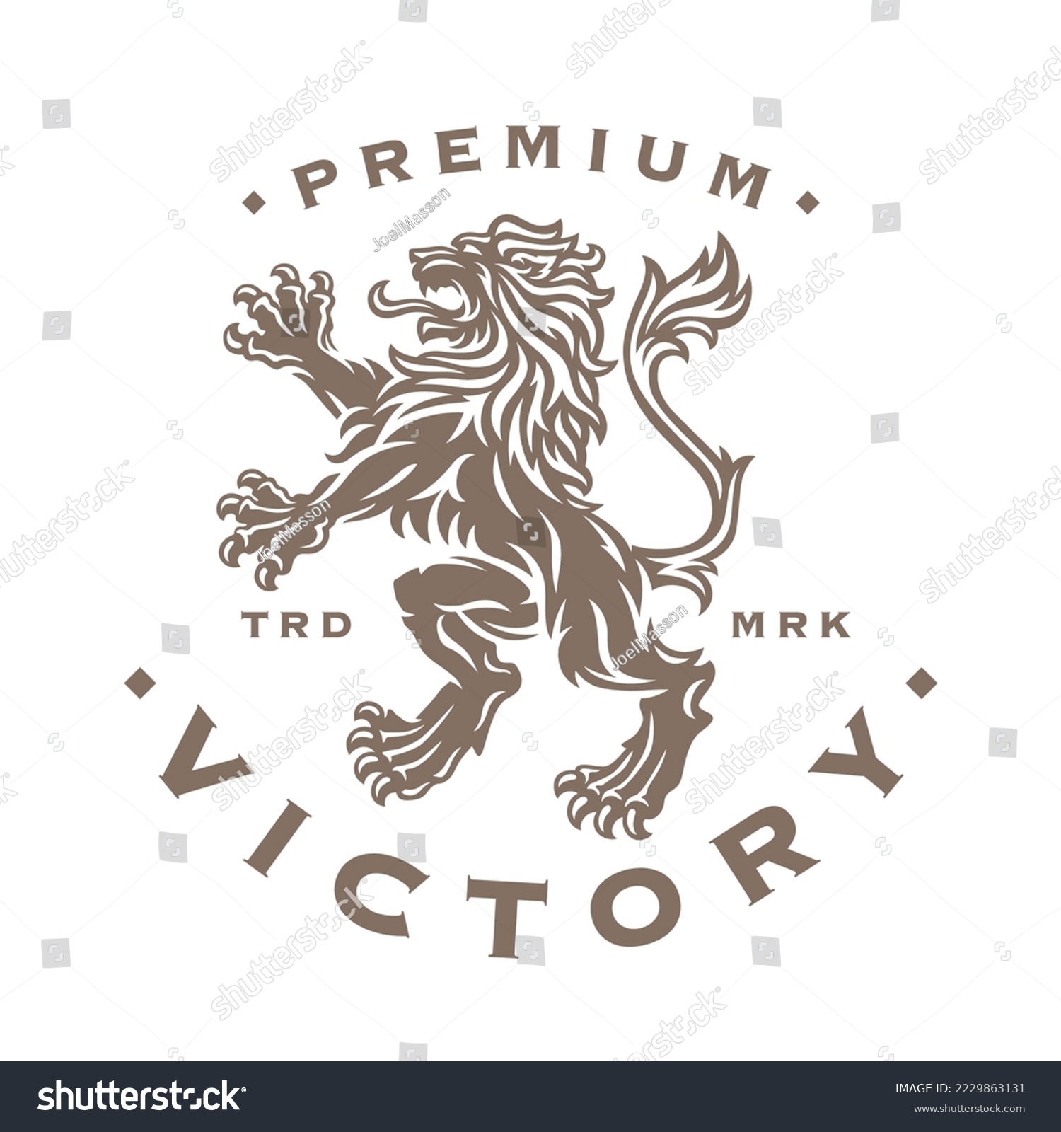 Luxury Lion heraldry logo. Royal heraldic animal crest brand label design. Premium coat of arms lion label icon. Vector illustration. #2229863131