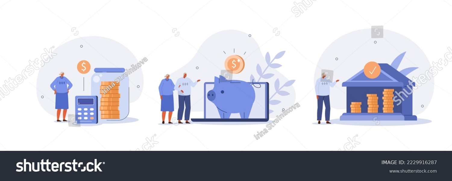 Retirement savings illustration set. Senior - Royalty Free Stock Vector ...