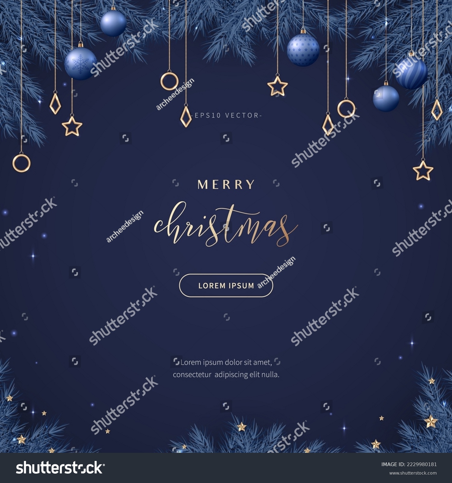 holiday concept banner composed of elements of christmas graphic sources. magical background with blue color illustration. winter season design for web page, promotion, print. vector design of eps 10. #2229980181